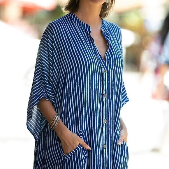 RESTOCKED Striped Kaftan In Blue - Picture 3 of 4